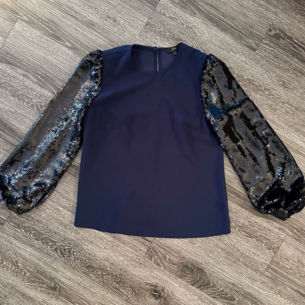 J. Crew Sequin-sleeve crepe blouse